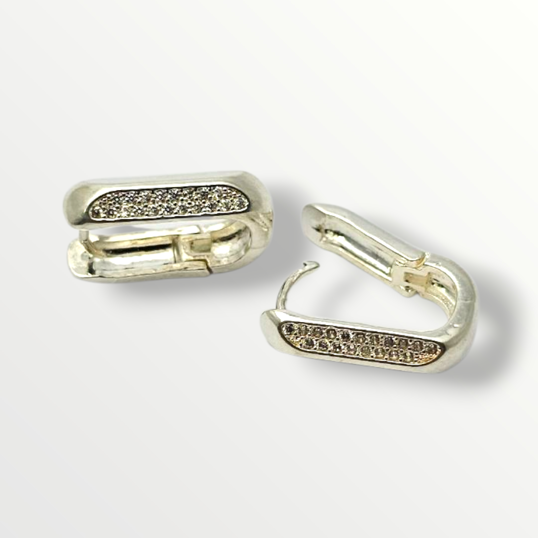 Aros argolla rectangular con circonias