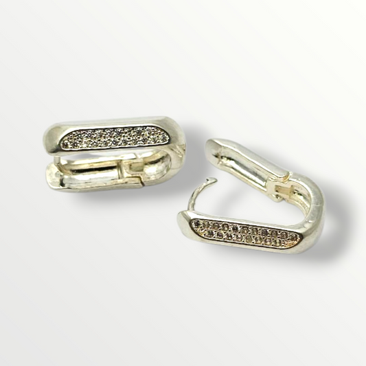 Aros argolla rectangular con circonias