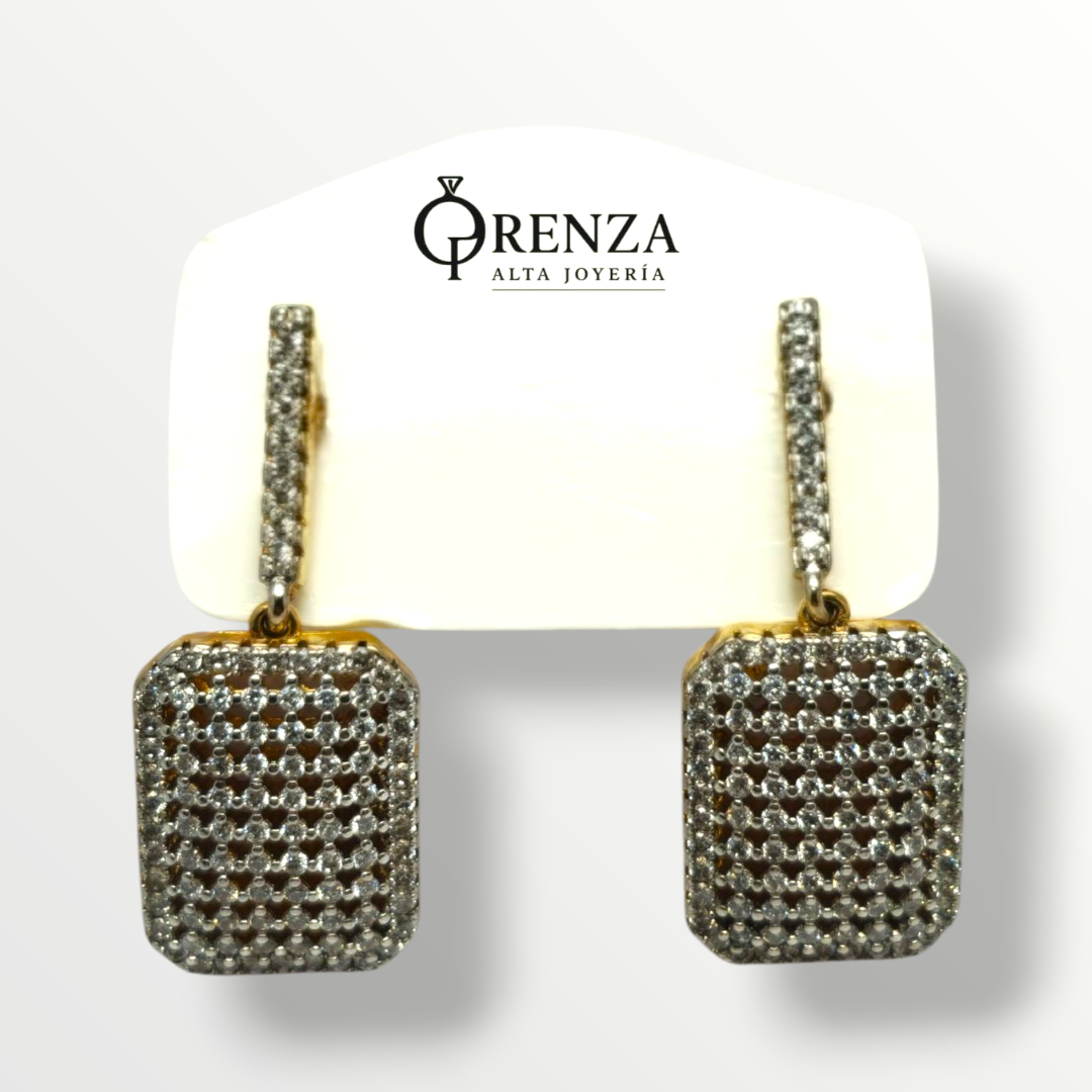 Aros rectangulares con microcircones - Plata 925