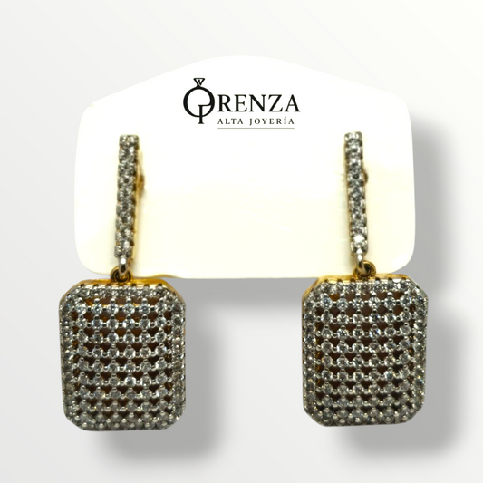 Aros rectangulares con microcircones - Plata 925