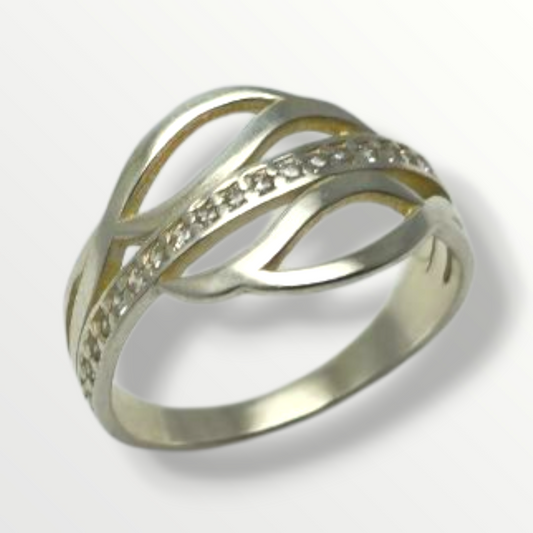 Anillo en Plata 925 diseño ondas con circonias