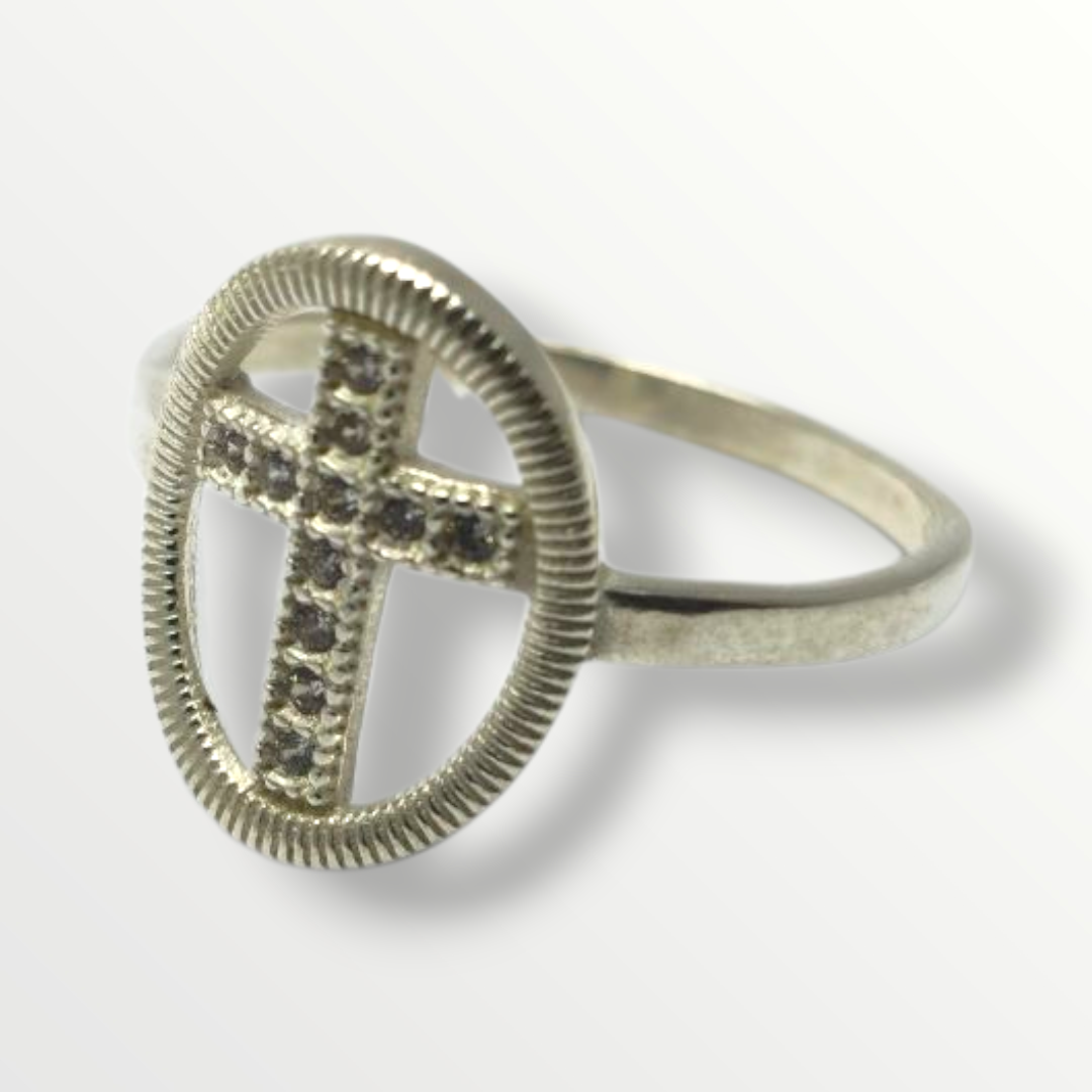 Anillo cruz en Plata 925 con circonias