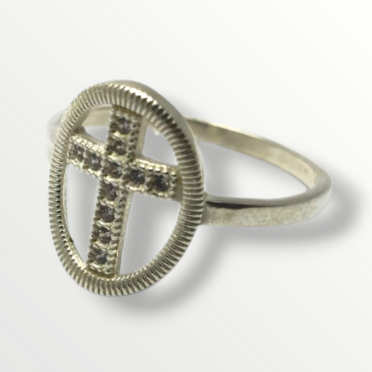 Anillo cruz en Plata 925 con circonias