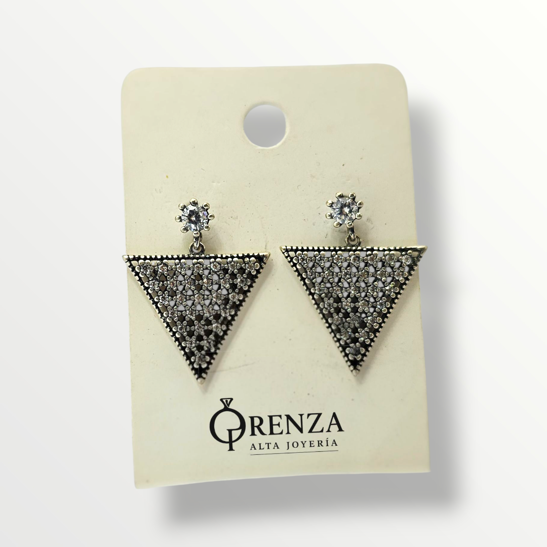 Aros triángulo con micro circonias - Plata 925