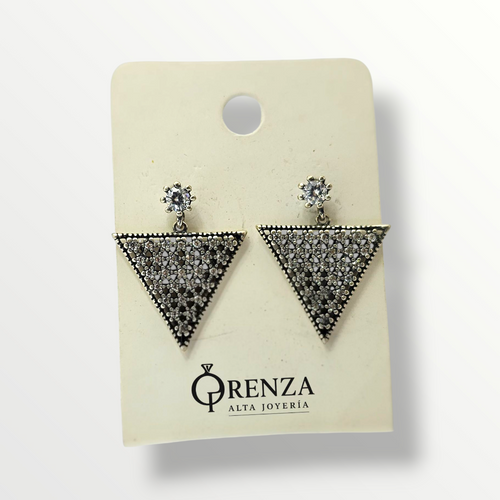 Aros triángulo con micro circonias - Plata 925