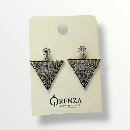 Aros triángulo con micro circonias - Plata 925