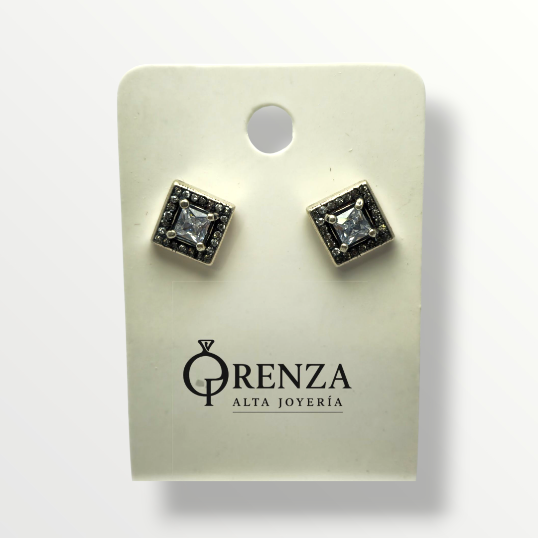Aros cuadrados con centro brillante - Plata 925