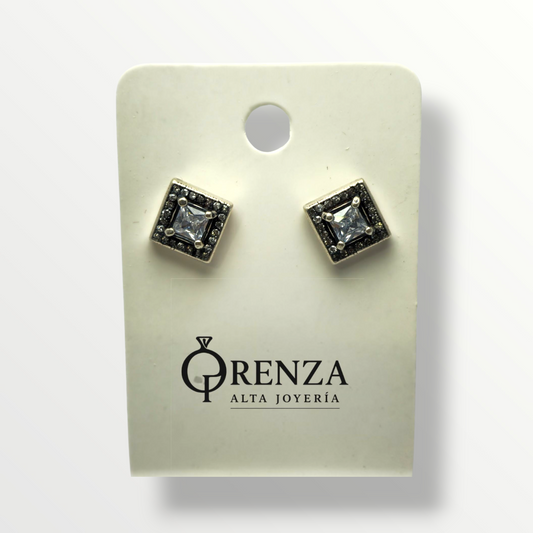 Aros cuadrados con centro brillante - Plata 925
