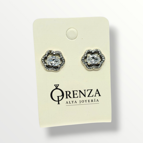Aros botón con piedra central ovalada - Plata 925