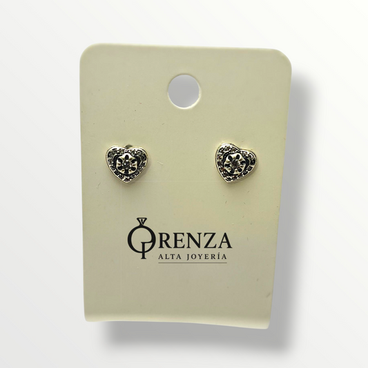 Aros corazón pequeños con relieve - Plata 925