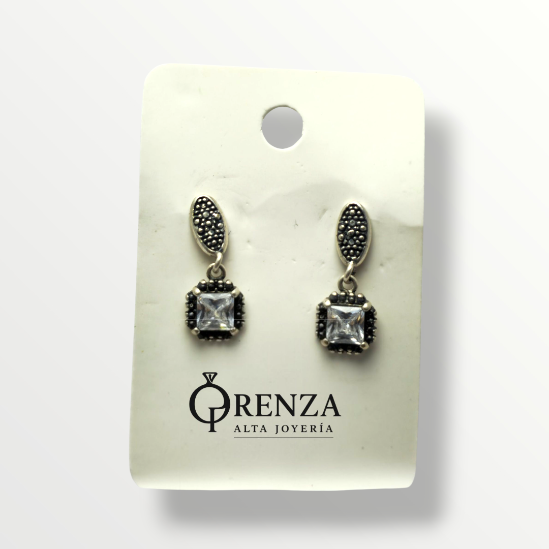 Aros colgantes con piedra cuadrada - Plata 925