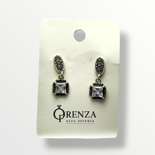 Aros colgantes con piedra cuadrada - Plata 925